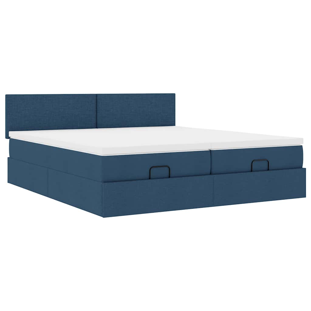 Cadre de lit ottoman avec matelas bleu 160x200 cm tissu - XIOS
