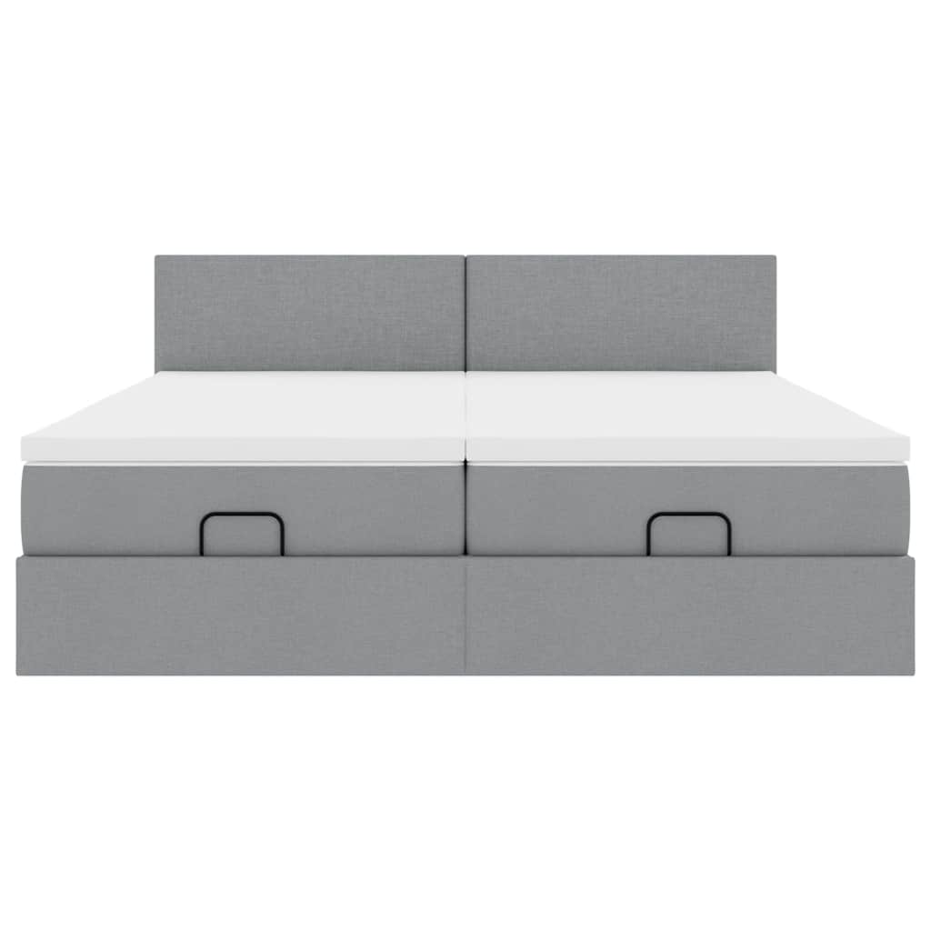 Cadre de lit ottoman et matelas gris clair 180x200cm tissu - XIOS