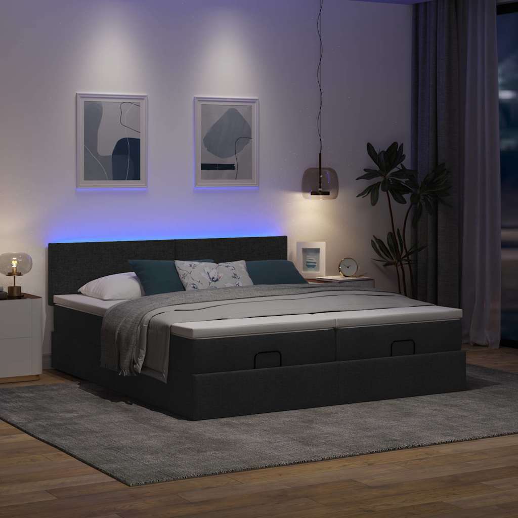 Cadre de lit ottoman avec matelas noir 180x200cm tissu - XIOS