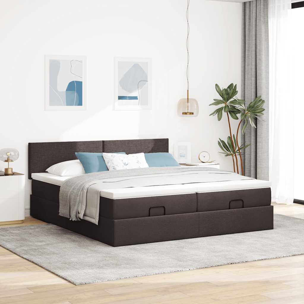 Cadre de lit ottoman avec matelas marron foncé 180x200 cm tissu - XIOS
