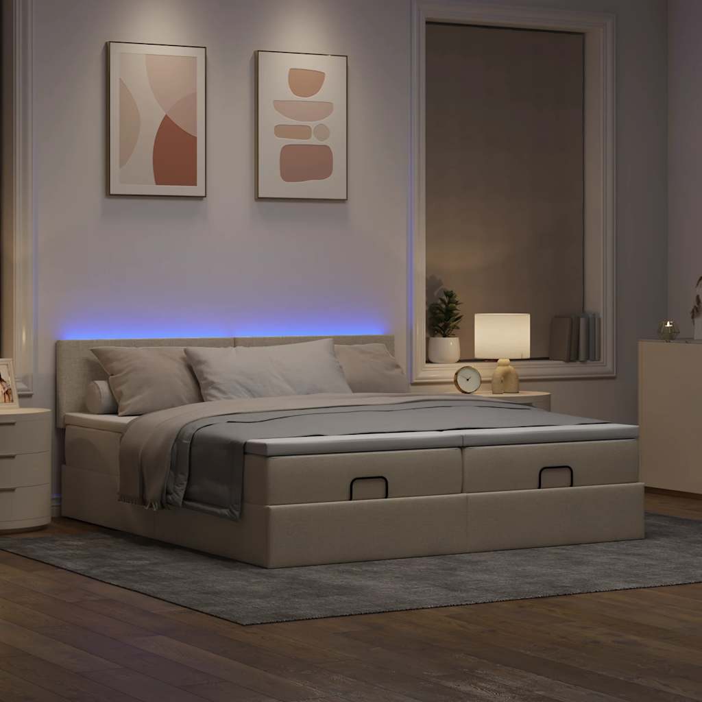 Cadre de lit ottoman avec matelas crème 180x200 cm tissu - XIOS
