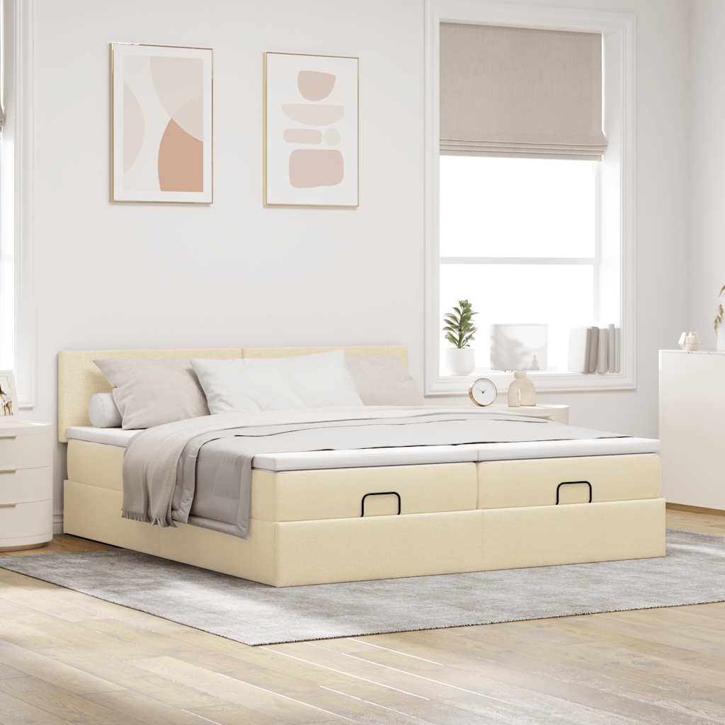 Cadre de lit ottoman avec matelas crème 180x200 cm tissu - XIOS