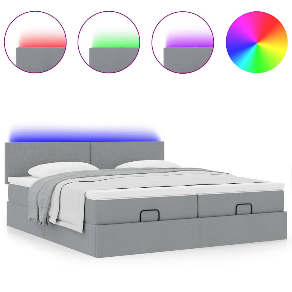 Cadre de lit ottoman et matelas gris clair 200x200cm tissu - XIOS