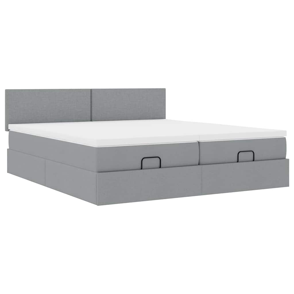 Cadre de lit ottoman et matelas gris clair 200x200cm tissu - XIOS