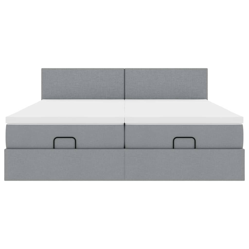 Cadre de lit ottoman et matelas gris clair 200x200cm tissu - XIOS