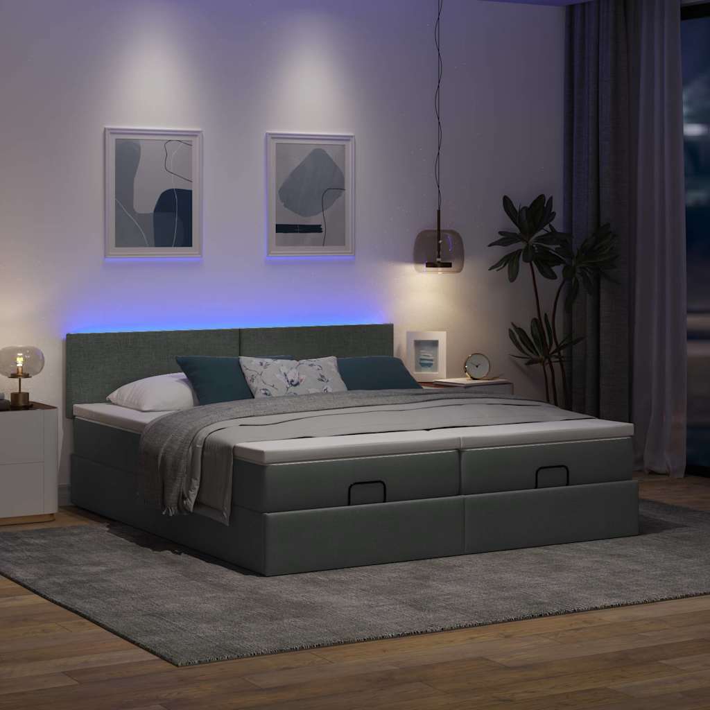 Cadre de lit ottoman avec matelas gris foncé 200x200cm tissu - XIOS