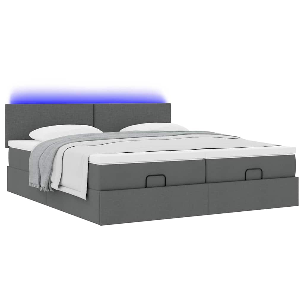 Cadre de lit ottoman avec matelas gris foncé 200x200cm tissu - XIOS