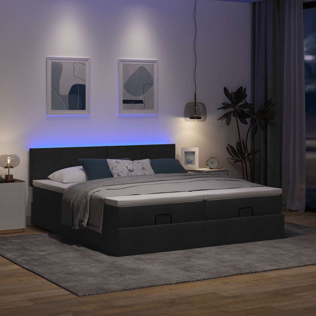 Cadre de lit ottoman avec matelas noir 200x200cm tissu - XIOS