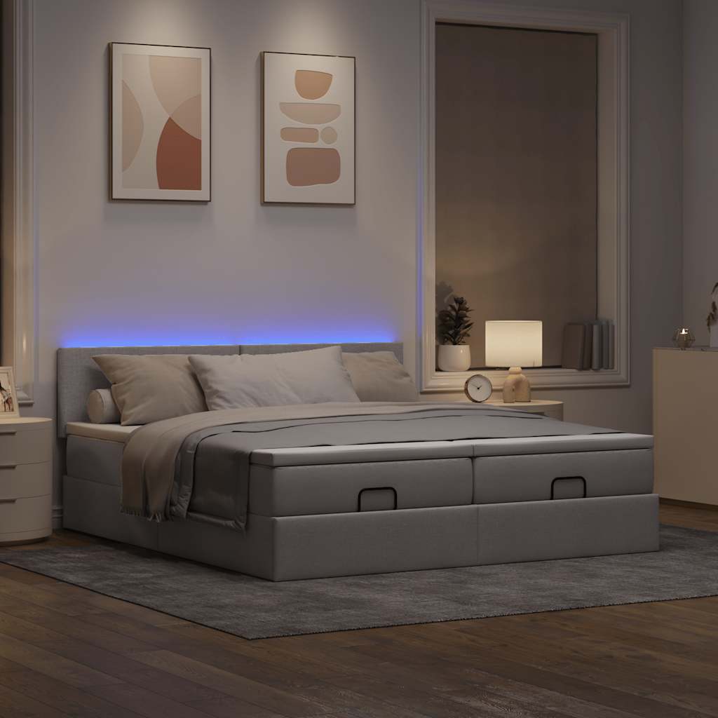 Cadre de lit ottoman avec matelas taupe 200x200cm tissu - XIOS