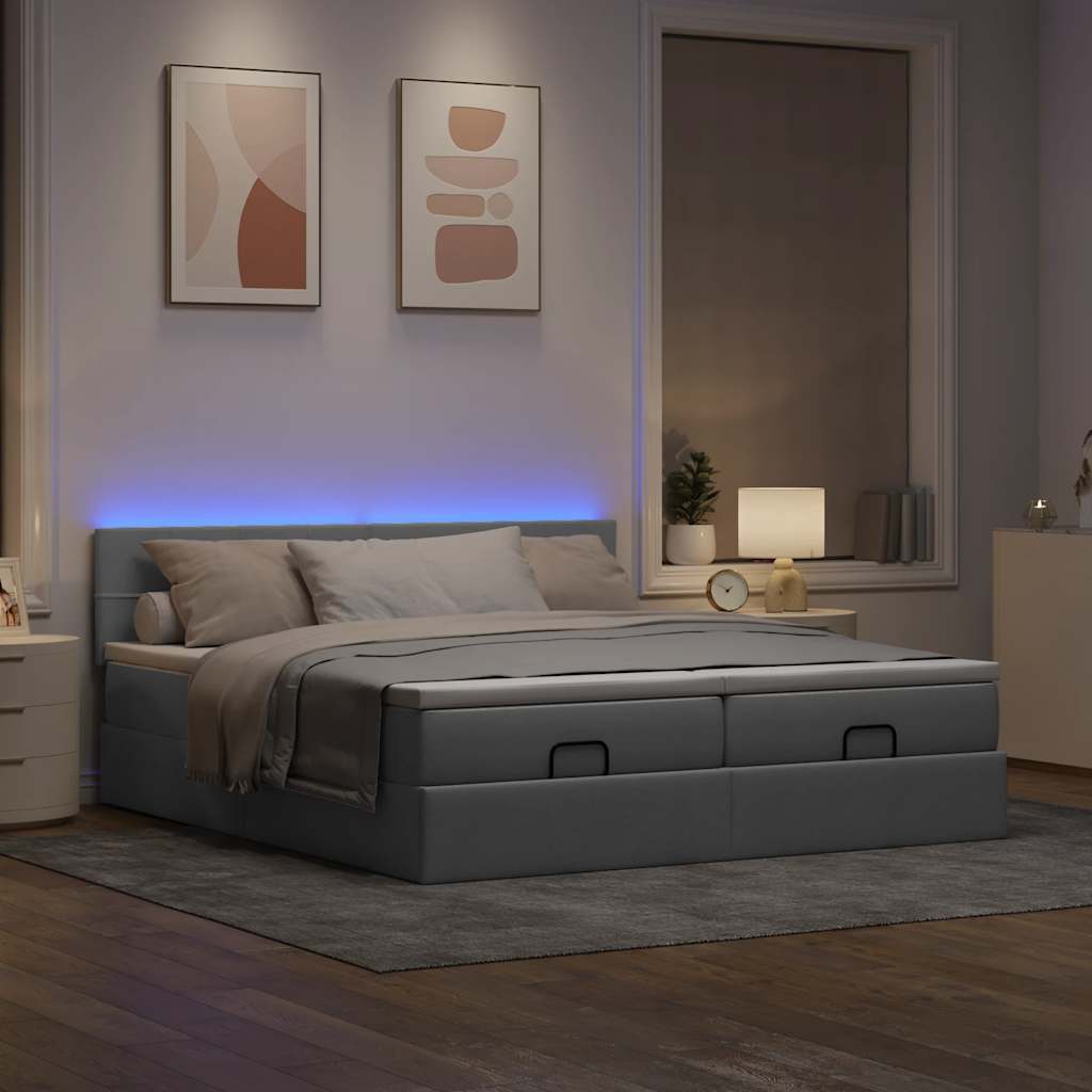 Cadre de lit ottoman et matelas gris clair 160x200cm tissu - XIOS