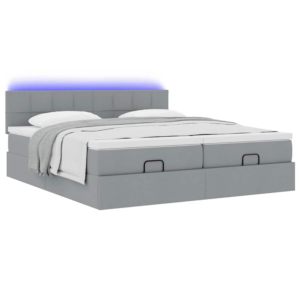 Cadre de lit ottoman et matelas gris clair 160x200cm tissu - XIOS