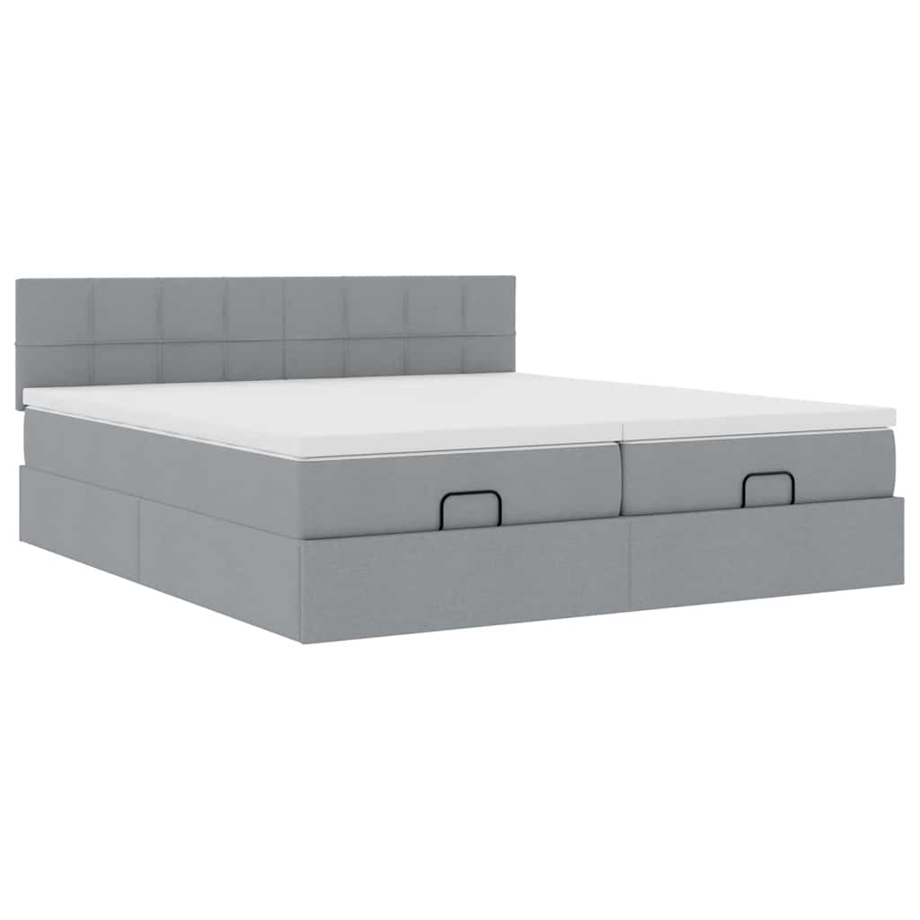 Cadre de lit ottoman et matelas gris clair 160x200cm tissu - XIOS