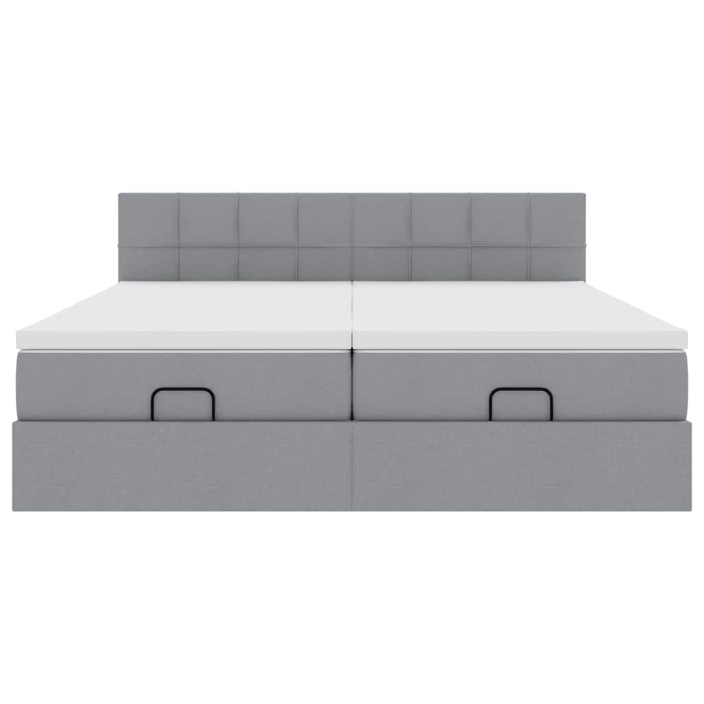 Cadre de lit ottoman et matelas gris clair 160x200cm tissu - XIOS