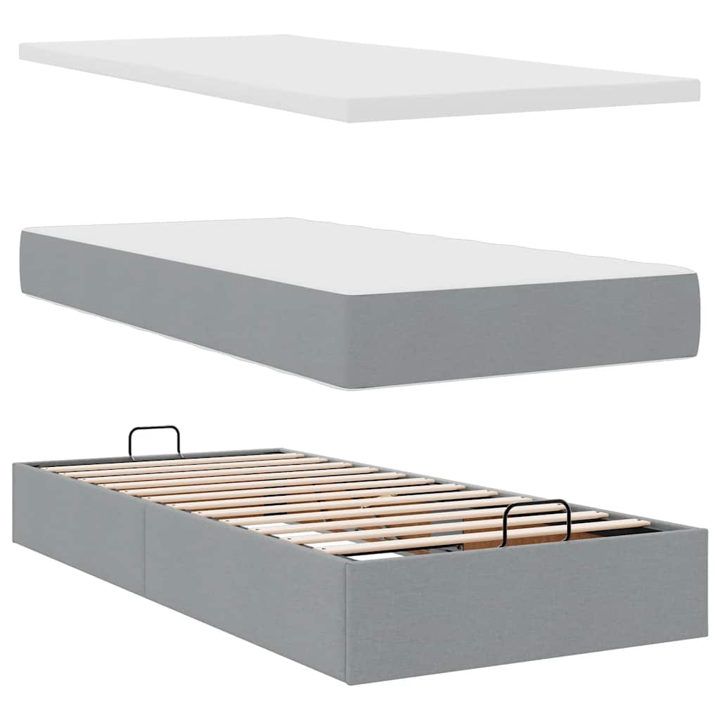 Cadre de lit ottoman et matelas gris clair 160x200cm tissu - XIOS