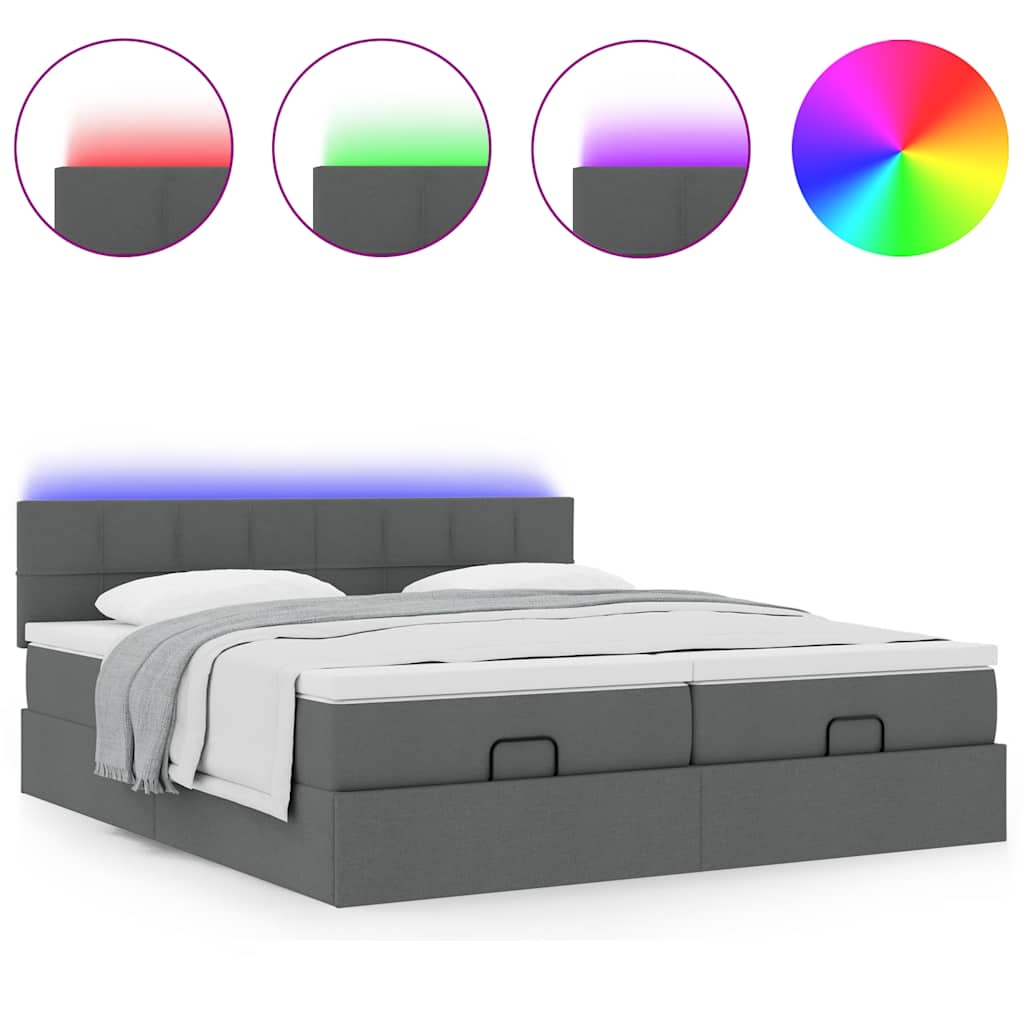 Cadre de lit ottoman avec matelas gris foncé 160x200cm tissu - XIOS