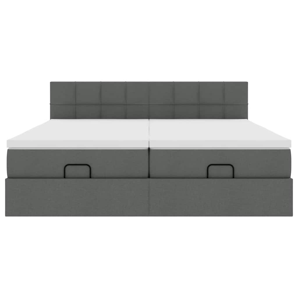 Cadre de lit ottoman avec matelas gris foncé 160x200cm tissu - XIOS