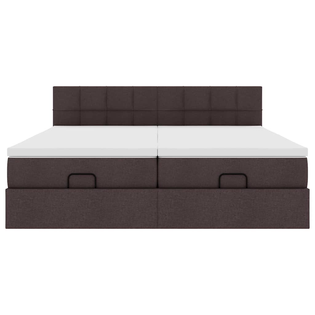 Cadre de lit ottoman avec matelas marron foncé 160x200 cm tissu - XIOS