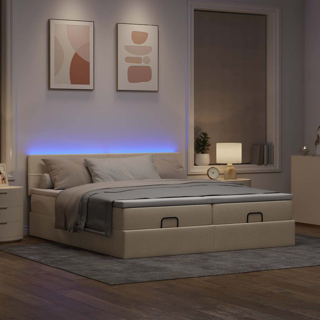 Cadre de lit ottoman avec matelas crème 160x200 cm tissu - XIOS