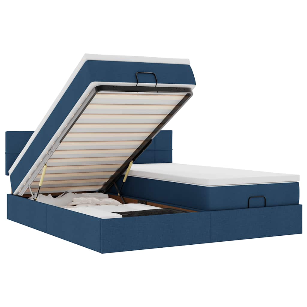 Cadre de lit ottoman avec matelas bleu 160x200 cm tissu - XIOS