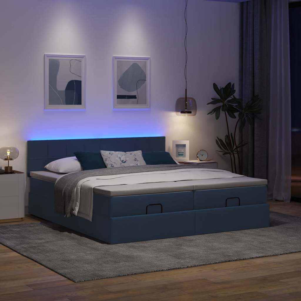 Cadre de lit ottoman avec matelas bleu 160x200 cm tissu - XIOS