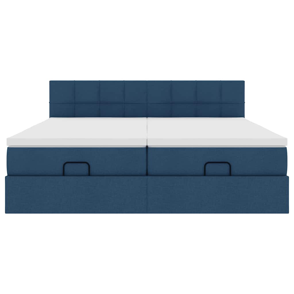 Cadre de lit ottoman avec matelas bleu 160x200 cm tissu - XIOS