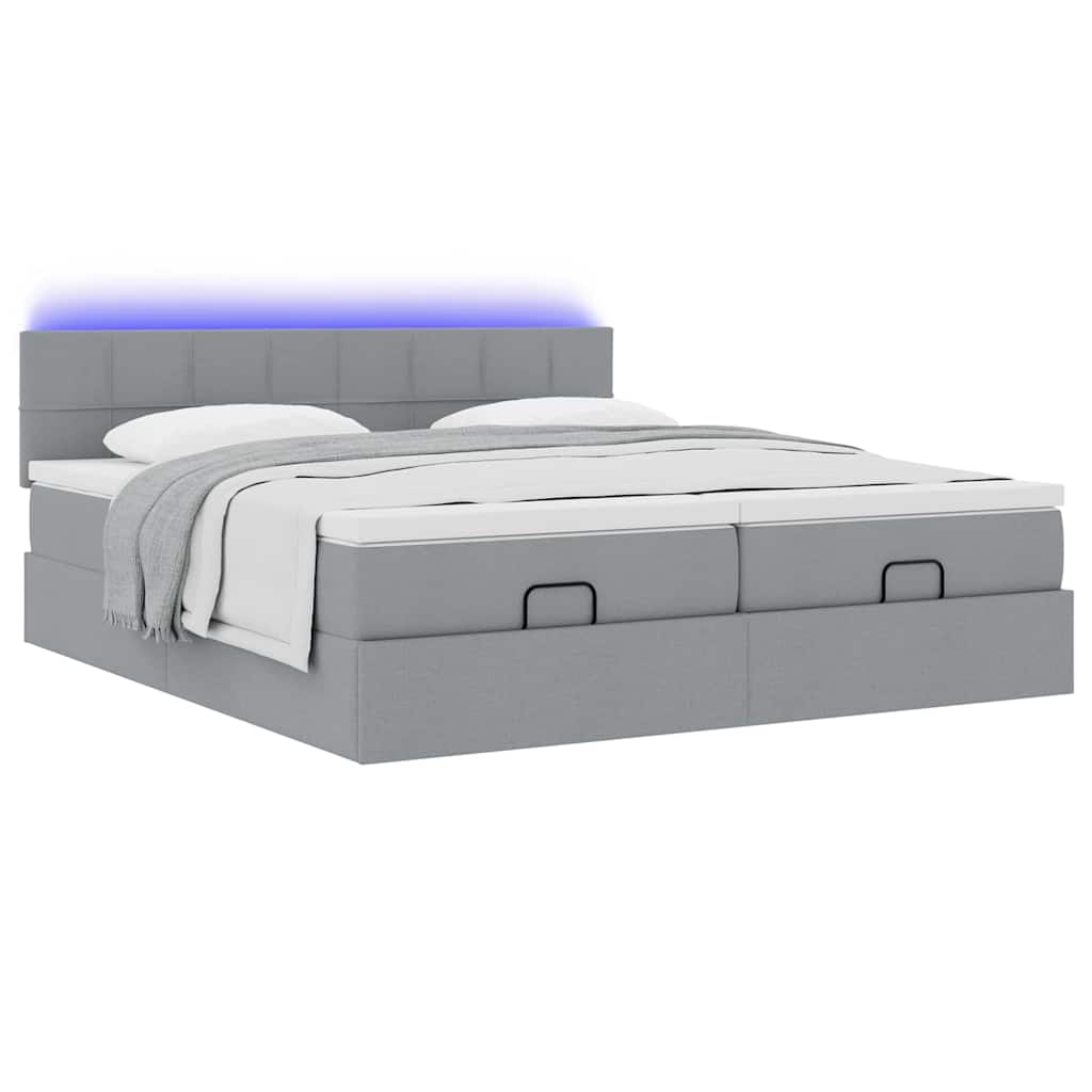 Cadre de lit ottoman et matelas gris clair 180x200cm tissu - XIOS