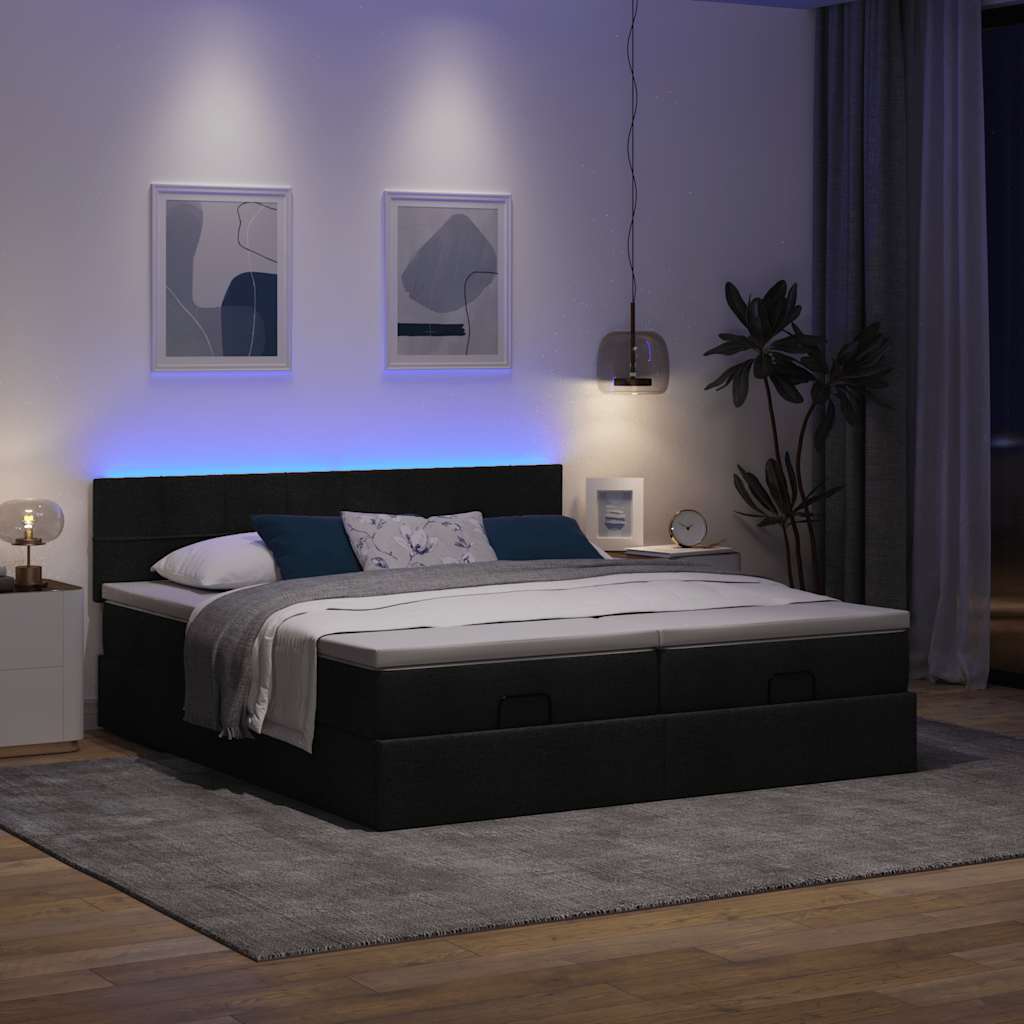 Cadre de lit ottoman avec matelas noir 180x200cm tissu - XIOS