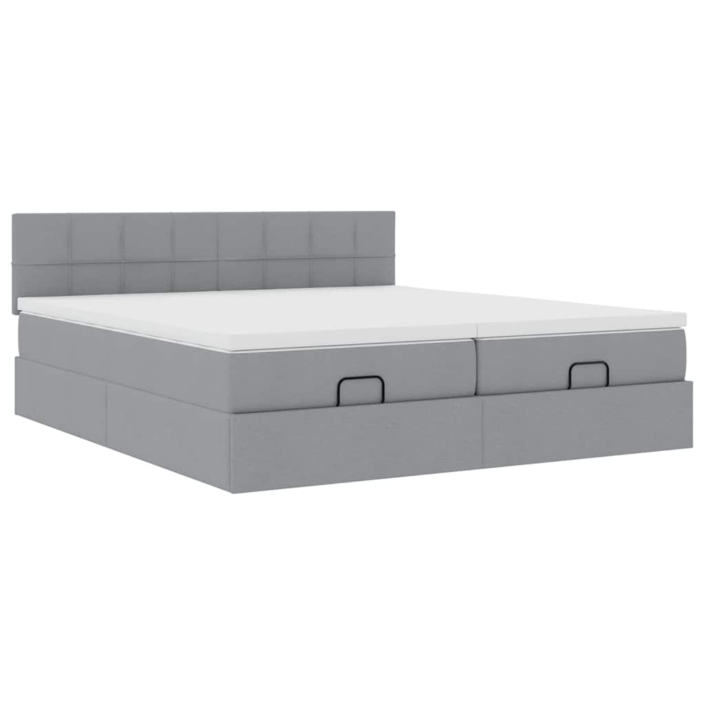 Cadre de lit ottoman et matelas gris clair 200x200cm tissu - XIOS