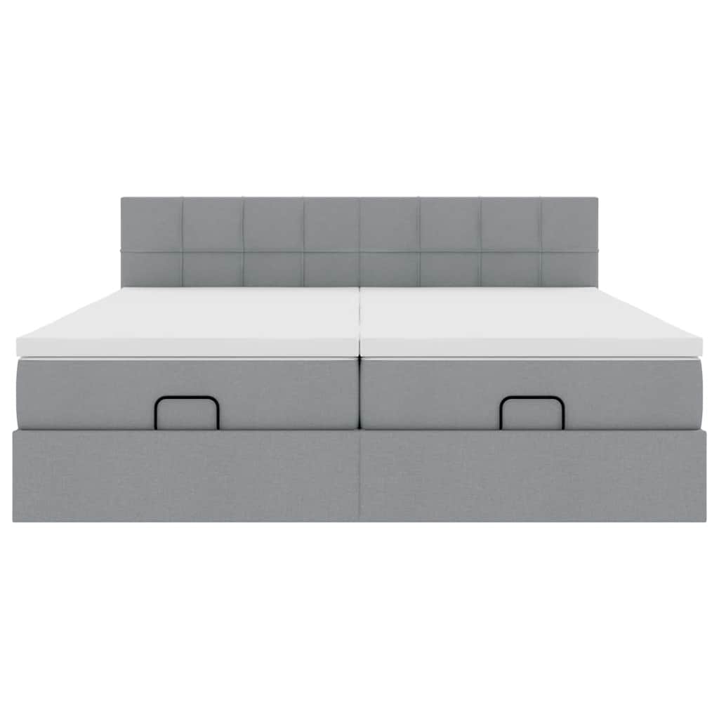 Cadre de lit ottoman et matelas gris clair 200x200cm tissu - XIOS