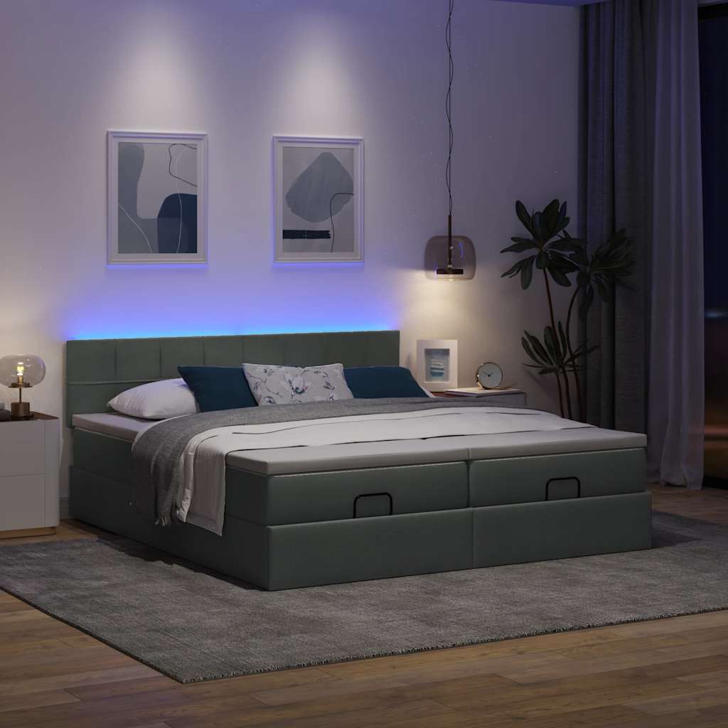 Cadre de lit ottoman avec matelas gris foncé 200x200cm tissu - XIOS