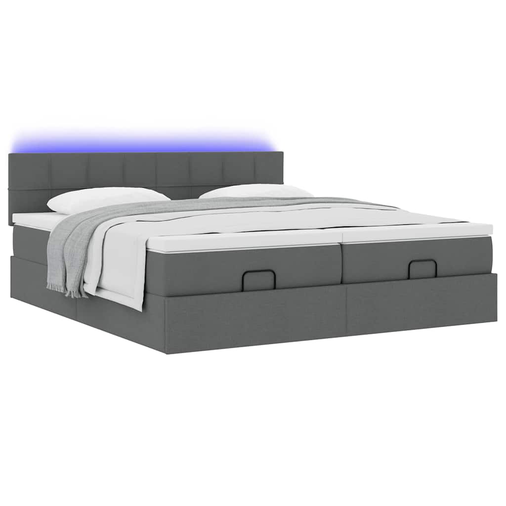 Cadre de lit ottoman avec matelas gris foncé 200x200cm tissu - XIOS