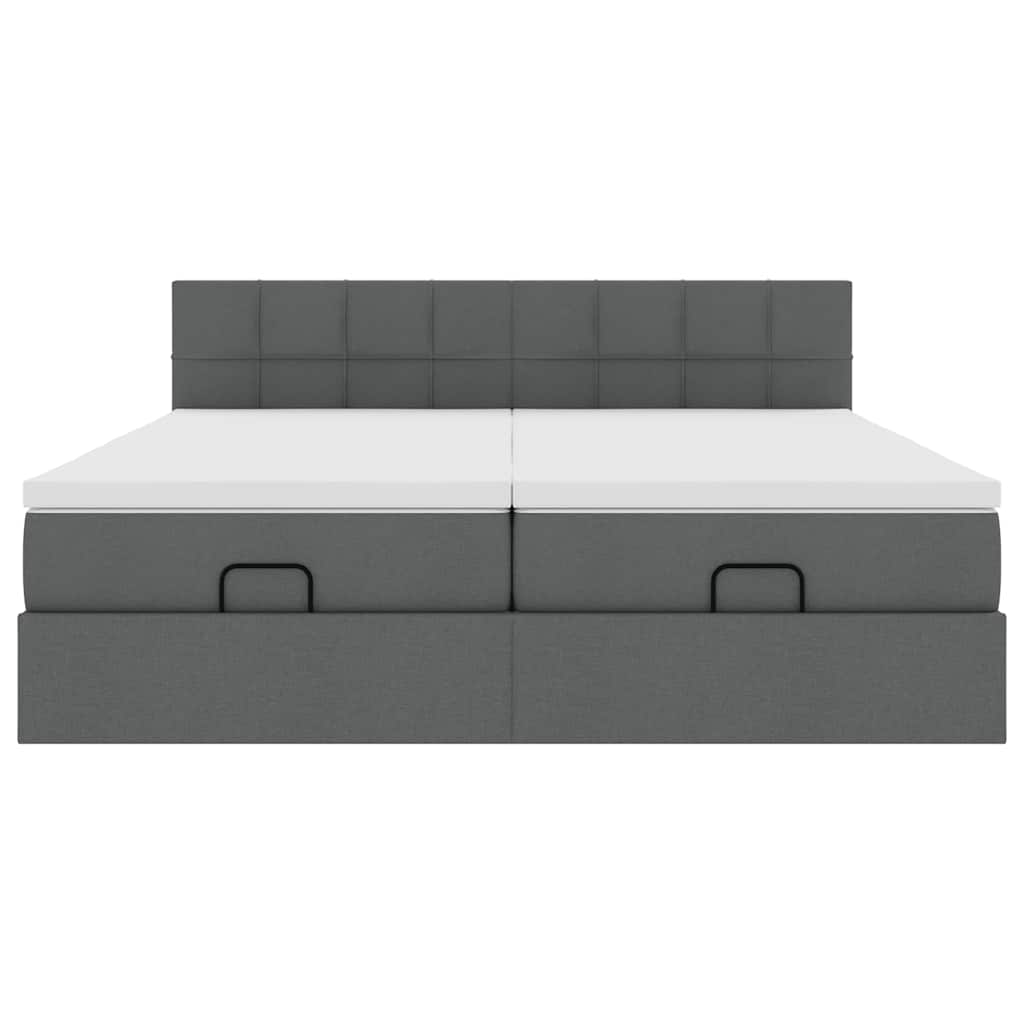 Cadre de lit ottoman avec matelas gris foncé 200x200cm tissu - XIOS