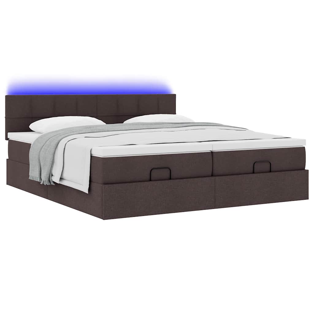 Cadre de lit ottoman avec matelas marron foncé 200x200 cm tissu - XIOS