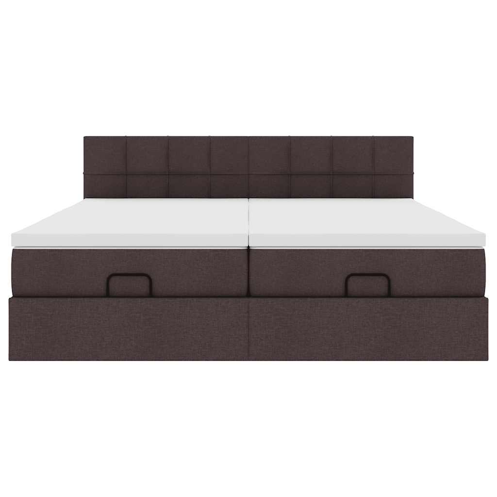 Cadre de lit ottoman avec matelas marron foncé 200x200 cm tissu - XIOS