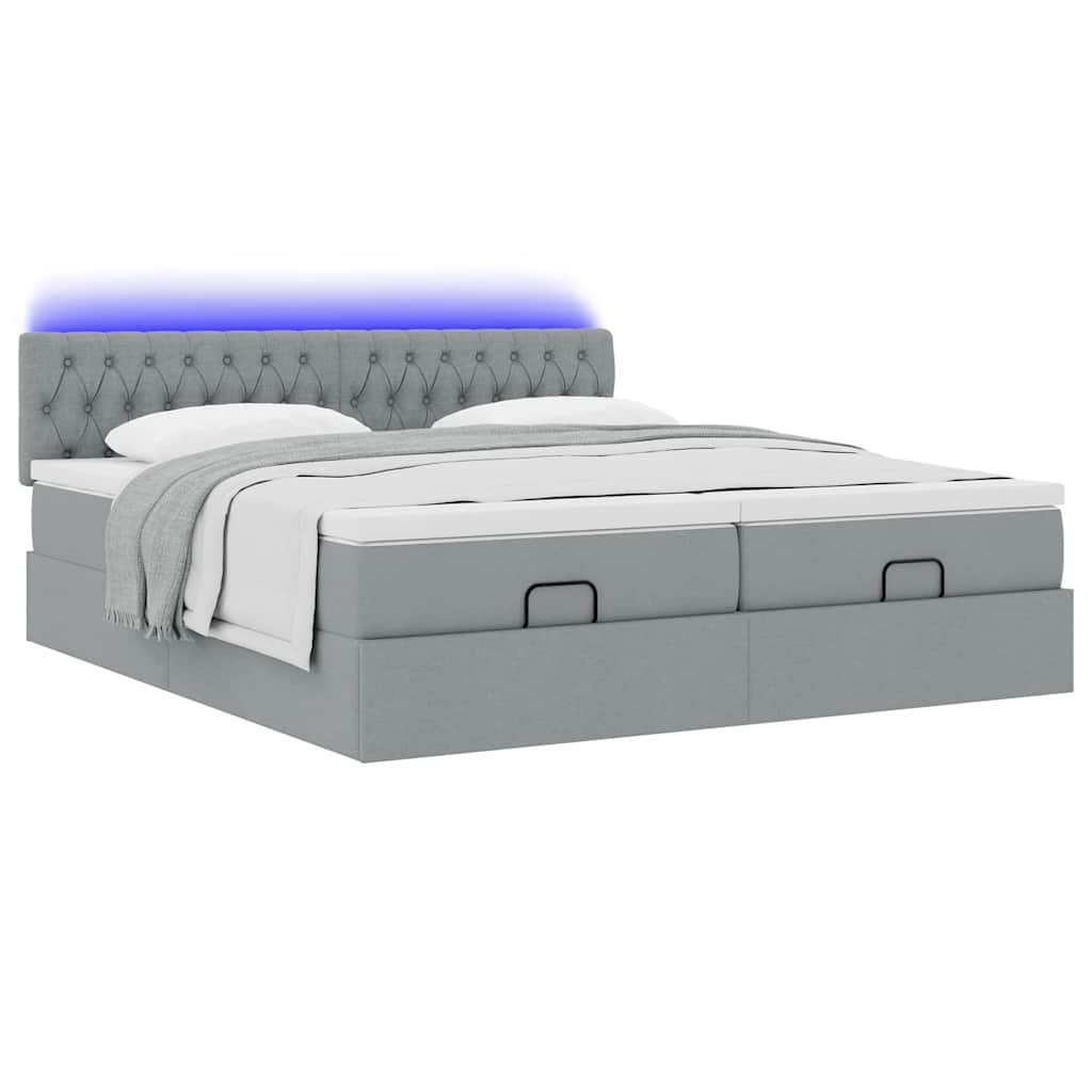 Cadre de lit ottoman et matelas gris clair 160x200cm tissu - XIOS