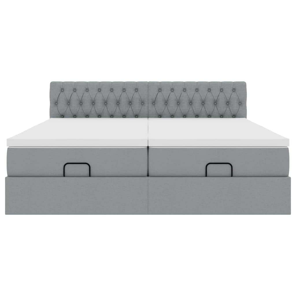 Cadre de lit ottoman et matelas gris clair 160x200cm tissu - XIOS