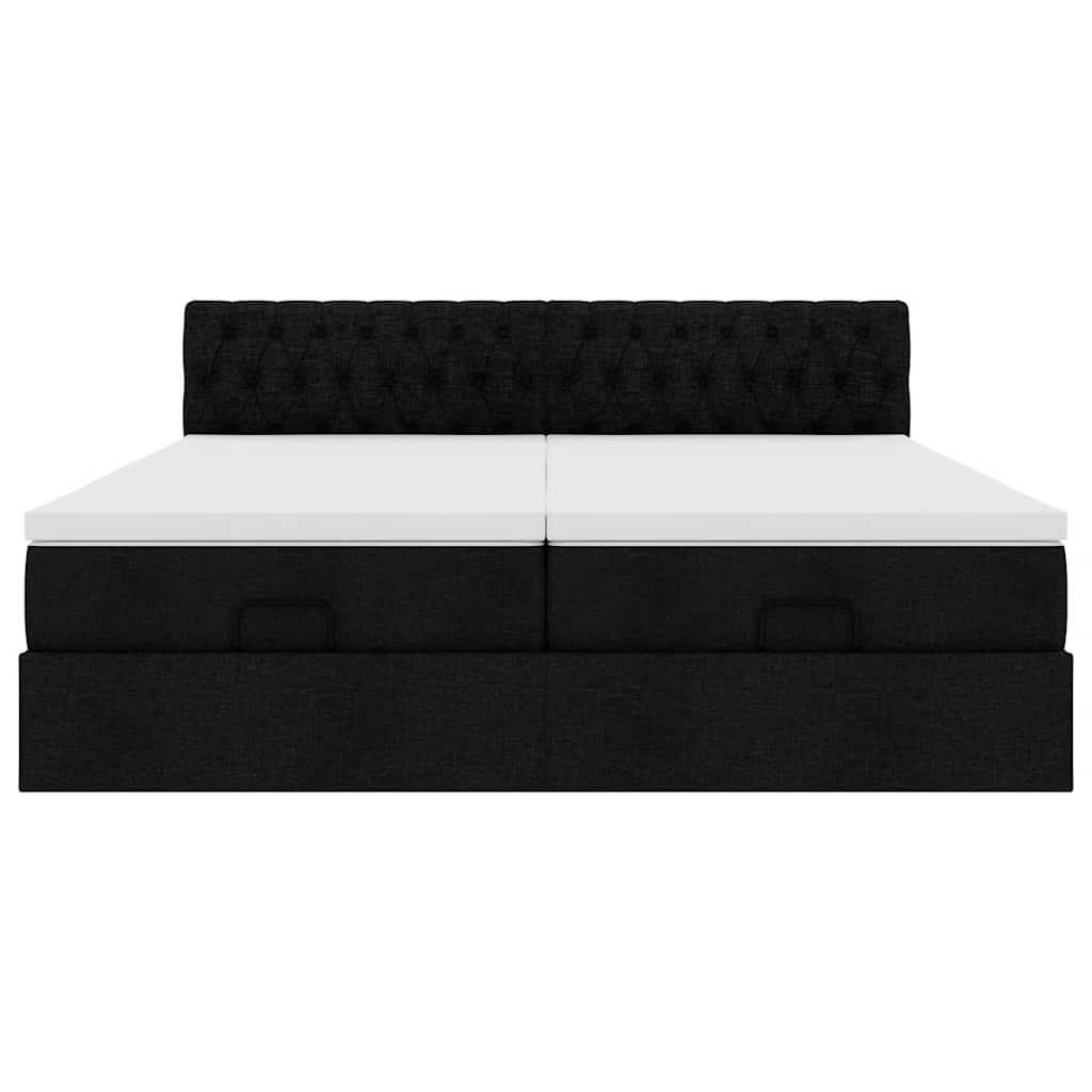Cadre de lit ottoman avec matelas noir 160x200 cm tissu - XIOS