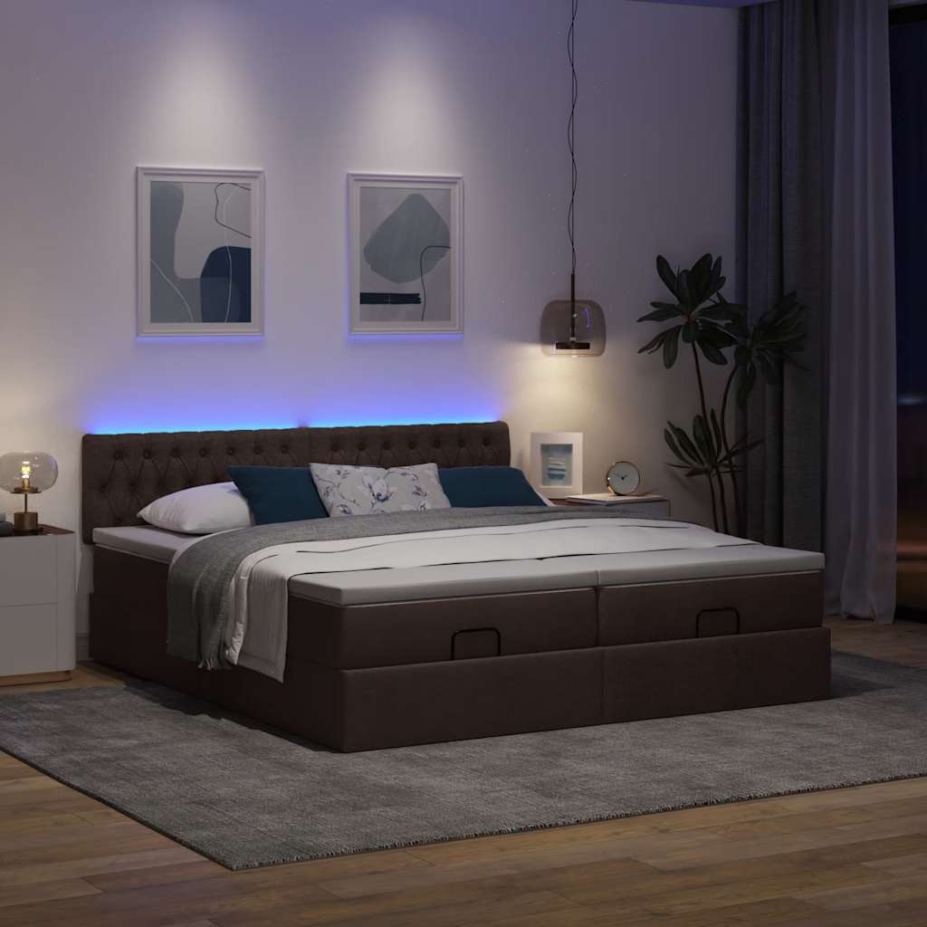 Cadre de lit ottoman avec matelas marron foncé 160x200 cm tissu - XIOS