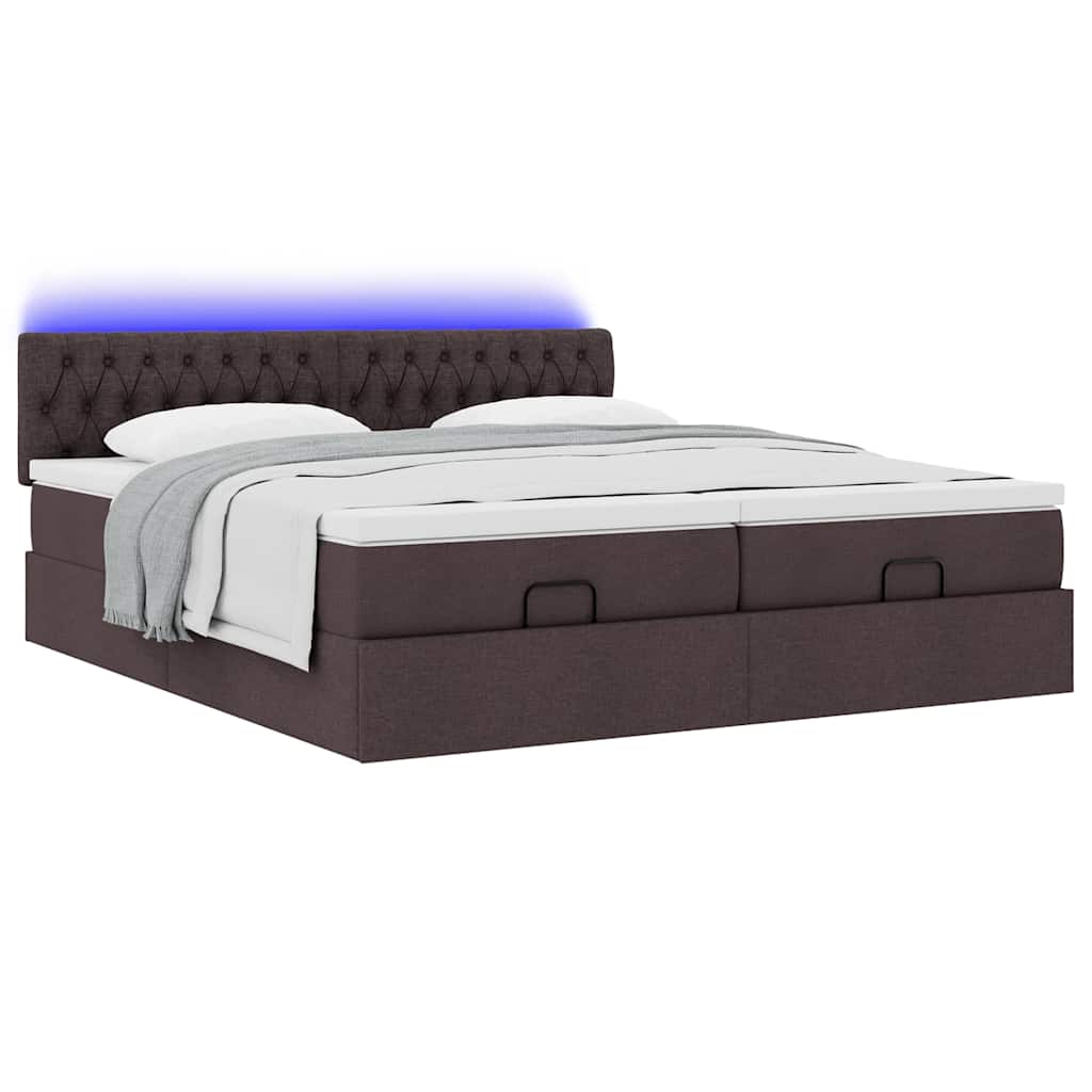 Cadre de lit ottoman avec matelas marron foncé 160x200 cm tissu - XIOS