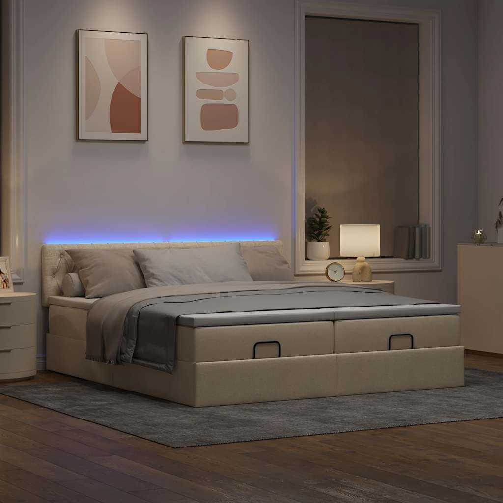 Cadre de lit ottoman avec matelas crème 160x200 cm tissu - XIOS