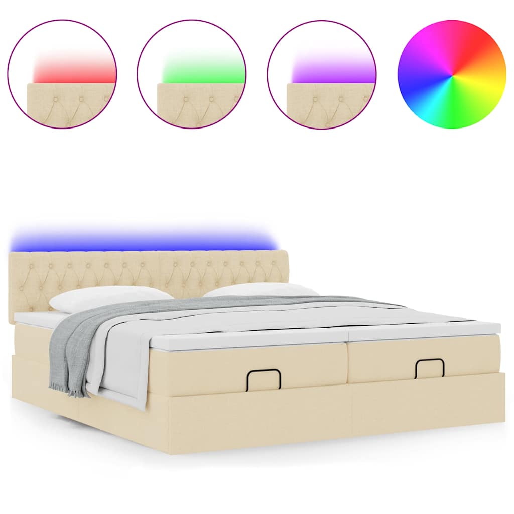 Cadre de lit ottoman avec matelas crème 160x200 cm tissu - XIOS