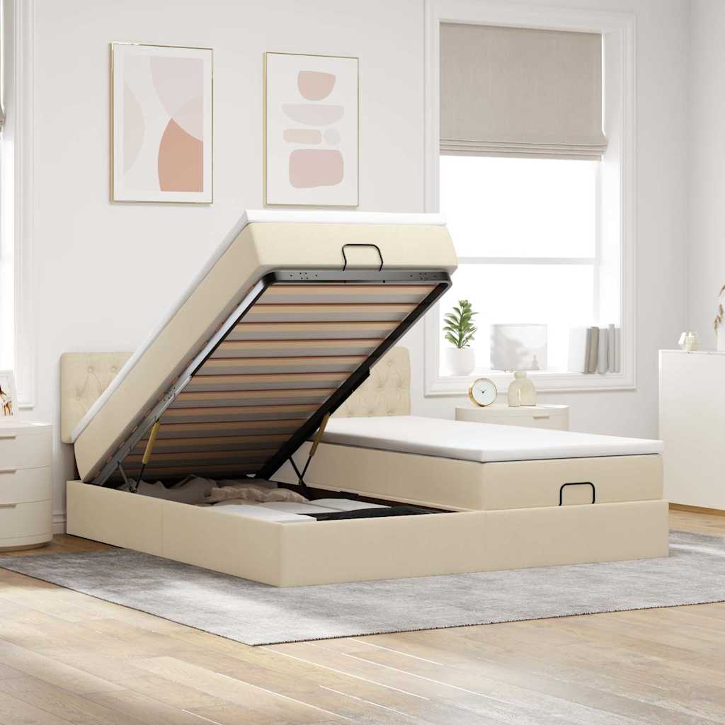 Cadre de lit ottoman avec matelas crème 160x200 cm tissu - XIOS