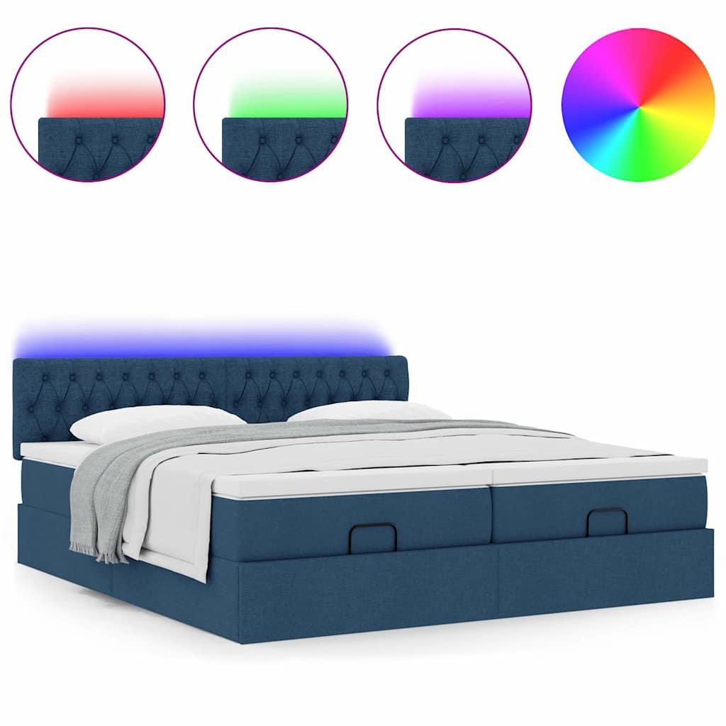 Cadre de lit ottoman avec matelas bleu 160x200 cm tissu - XIOS