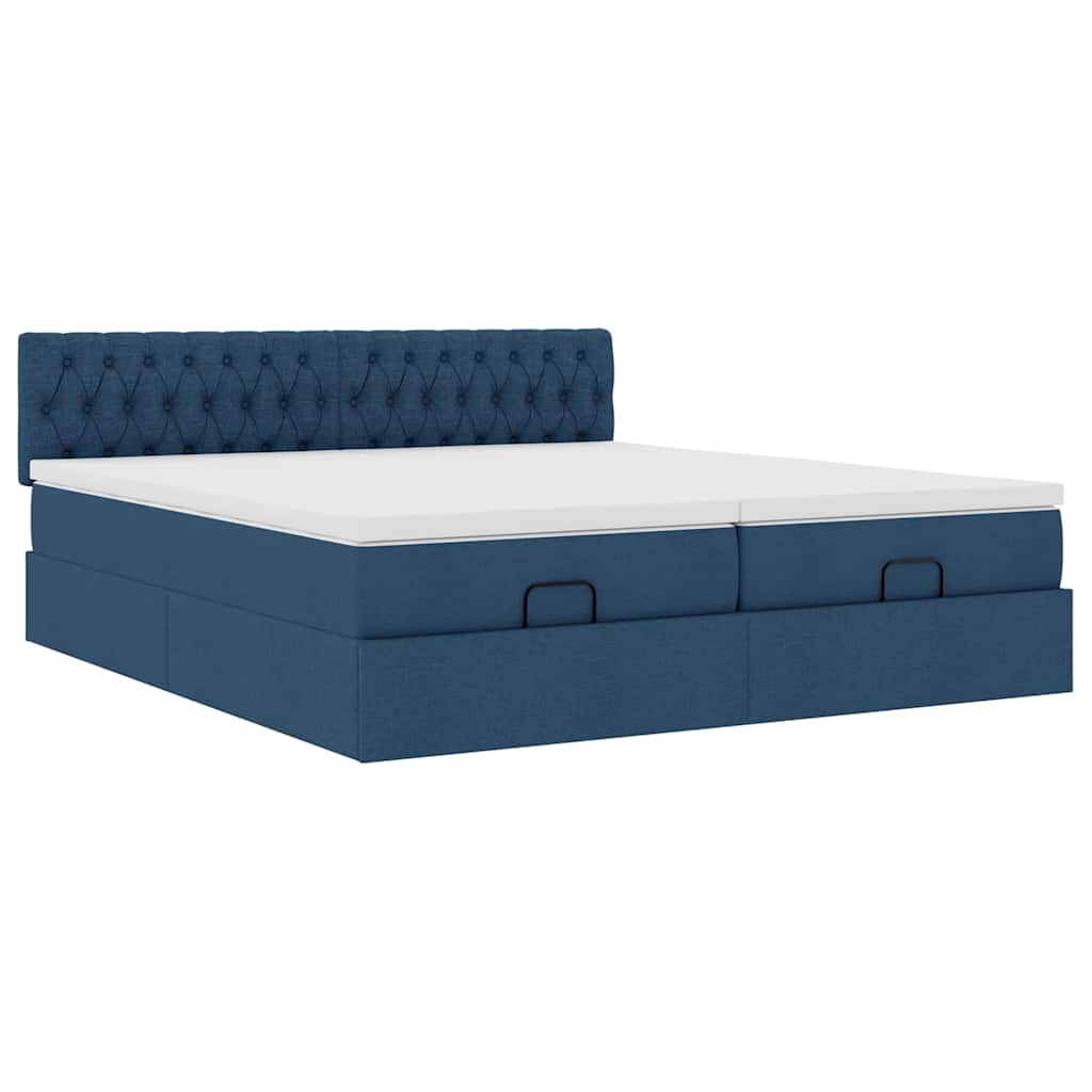 Cadre de lit ottoman avec matelas bleu 160x200 cm tissu - XIOS