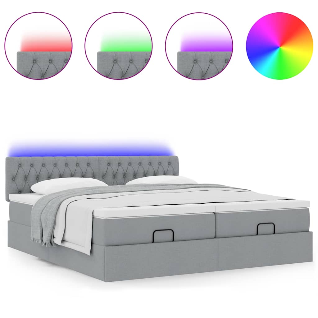 Cadre de lit ottoman et matelas gris clair 180x200cm tissu - XIOS