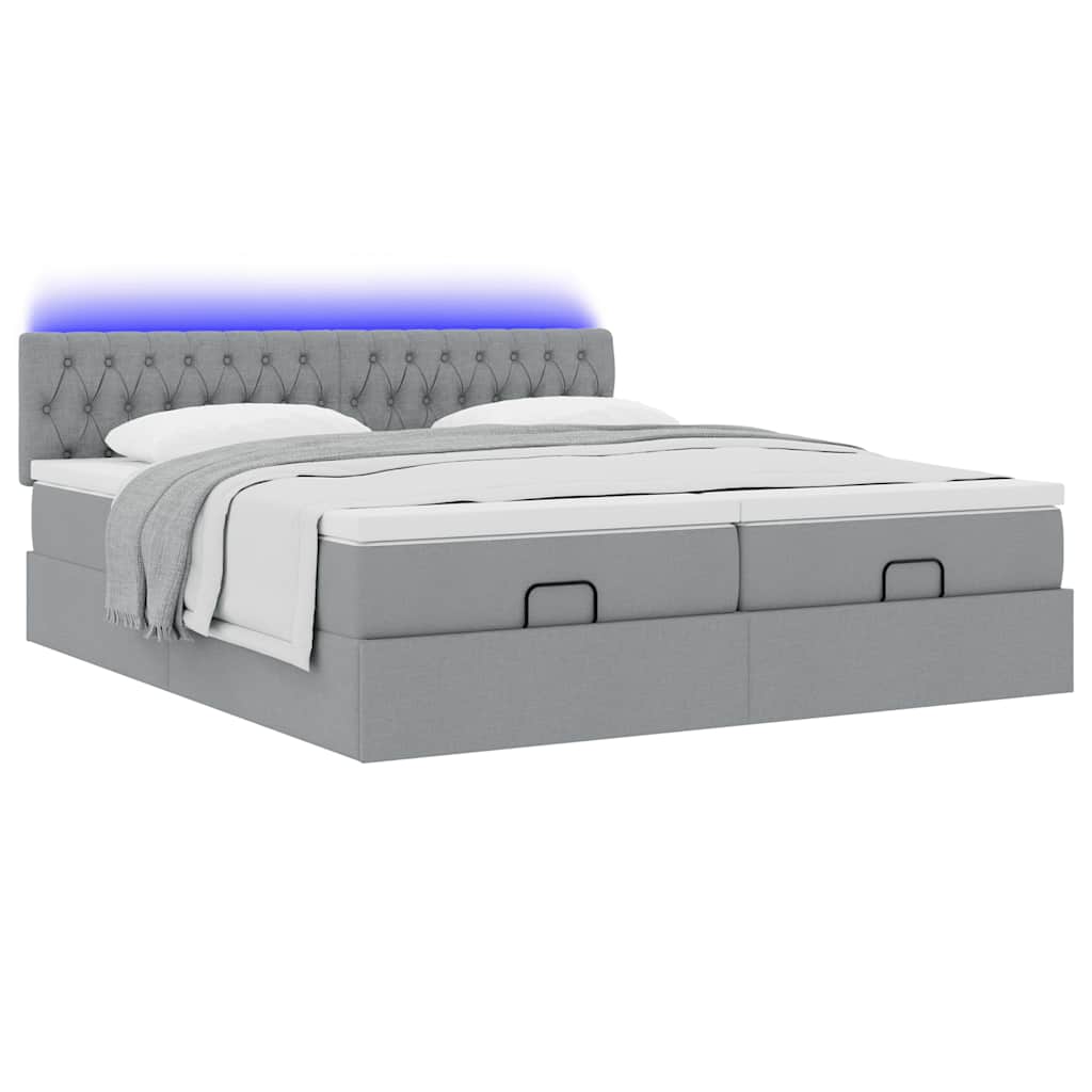 Cadre de lit ottoman et matelas gris clair 180x200cm tissu - XIOS