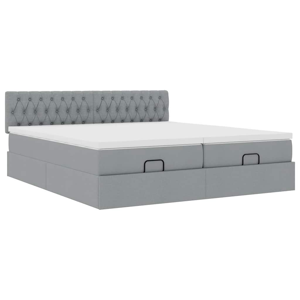 Cadre de lit ottoman et matelas gris clair 180x200cm tissu - XIOS