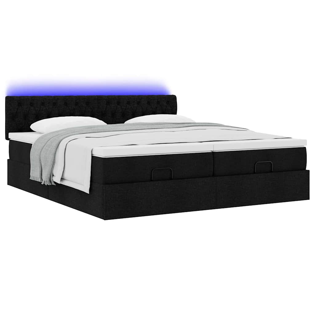 Cadre de lit ottoman avec matelas noir 180x200cm tissu - XIOS