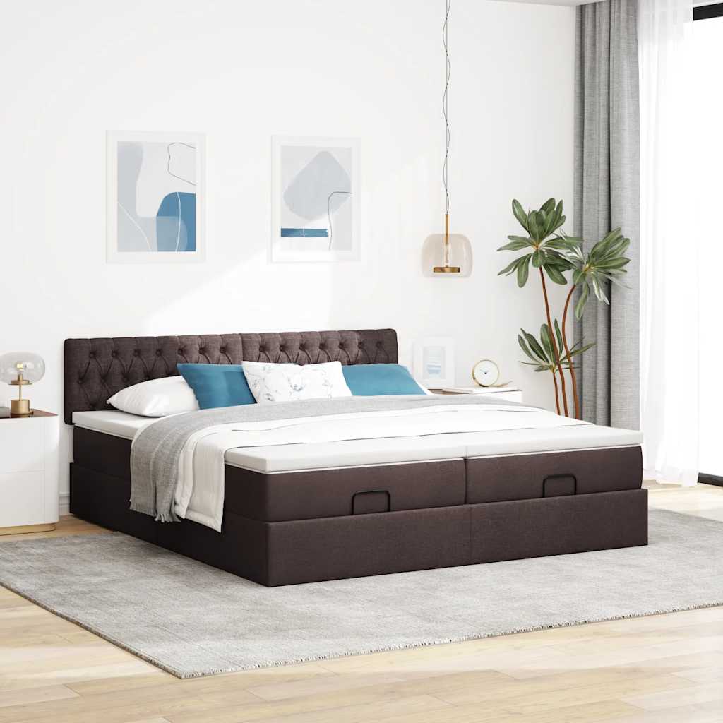 Cadre de lit ottoman avec matelas marron foncé 180x200 cm tissu - XIOS