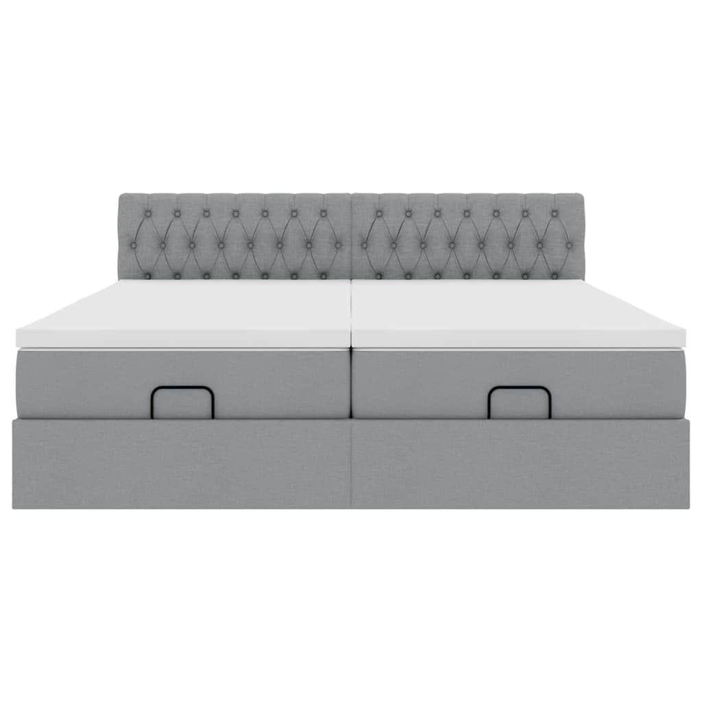 Cadre de lit ottoman et matelas gris clair 200x200cm tissu - XIOS